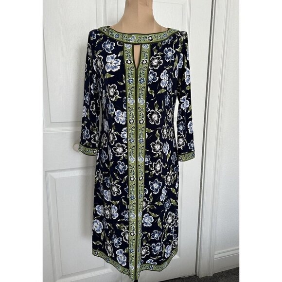 Wisp Women’s Dress Blue/Green Floral Print 3/4Sleeve Round Neck Mini Size 0 - Picture 1 of 9